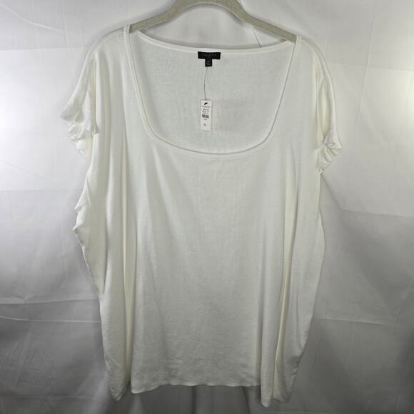 Talbots Plus White Knit Ruffle Short Sleeve Sweater Square Neck Top Size 3X NWT - Picture 1 of 6